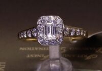 #57774 | T0.75ct | Emerald Cut with Round Brilliant Halo and Diamond Shoulders | 18ct Yellow Gold