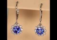14K White Gold Tanzanite and Diamond Halo Leverback Earrings 1.66cts