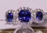 #87886 | S2.45ct | Three Cushion Sapphires with Round Brilliant Halo | Set in Platinum