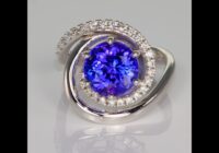 14K White Gold Round Brilliant Tanzanite Ring with Swirl of Diamonds 5.20cts