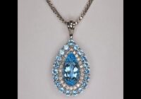 14K White Gold Pear Shape Aquamarine Pendant with Diamond and Aquamarine Halo 3.70cts