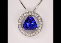 14K White Gold Trilliant Tanzanite with Circle of Diamonds Pendant 4.19cts