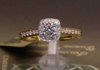 #48879 | T0.52ct | Round Brilliant Cushion Halo with Diamond Shoulders | Set in 18ct Yellow Gold
