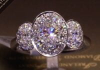 #69620 | T1.36ct | Three Oval Halo | Set in Platinum