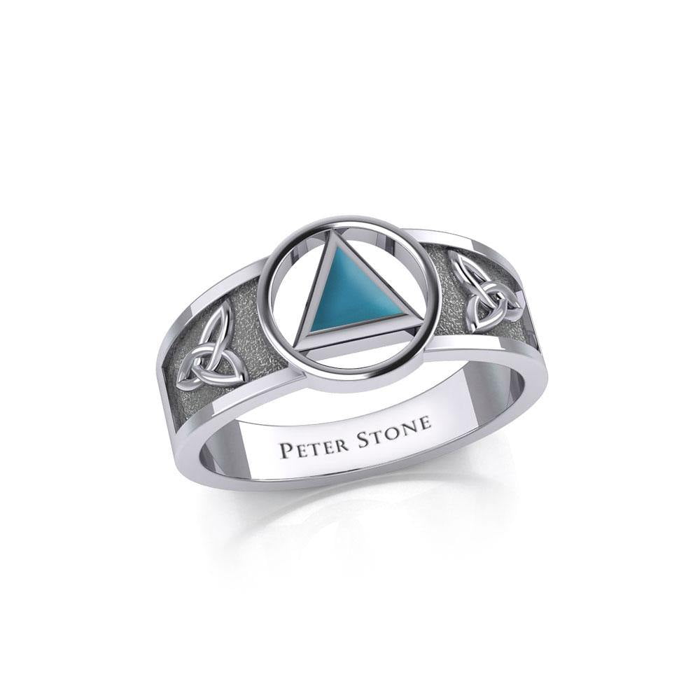 Silver Celtic Trinity Knot women Ring with Inlaid Recovery Symbol TRI1931- 5 silver rings
