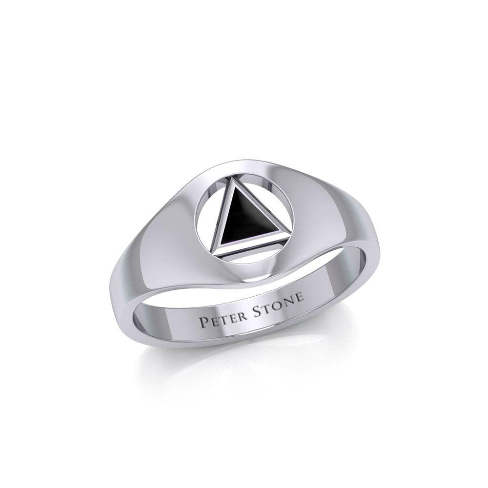 Small Silver Ring with Inlaid Recovery Symbol TRI1932