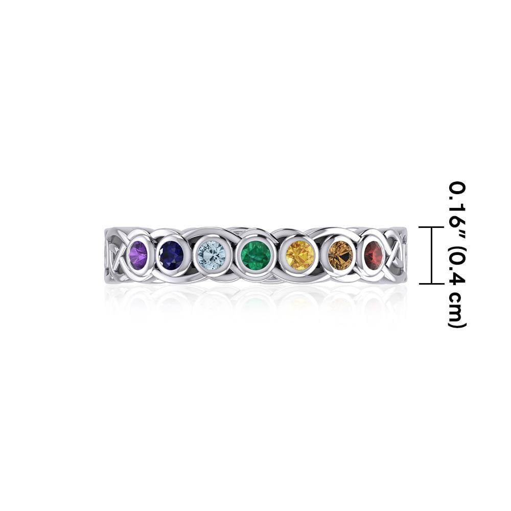 Celtic Knot Silver Band Ring with Chakra Gemstones TRI1919- 5 Celtic Rings